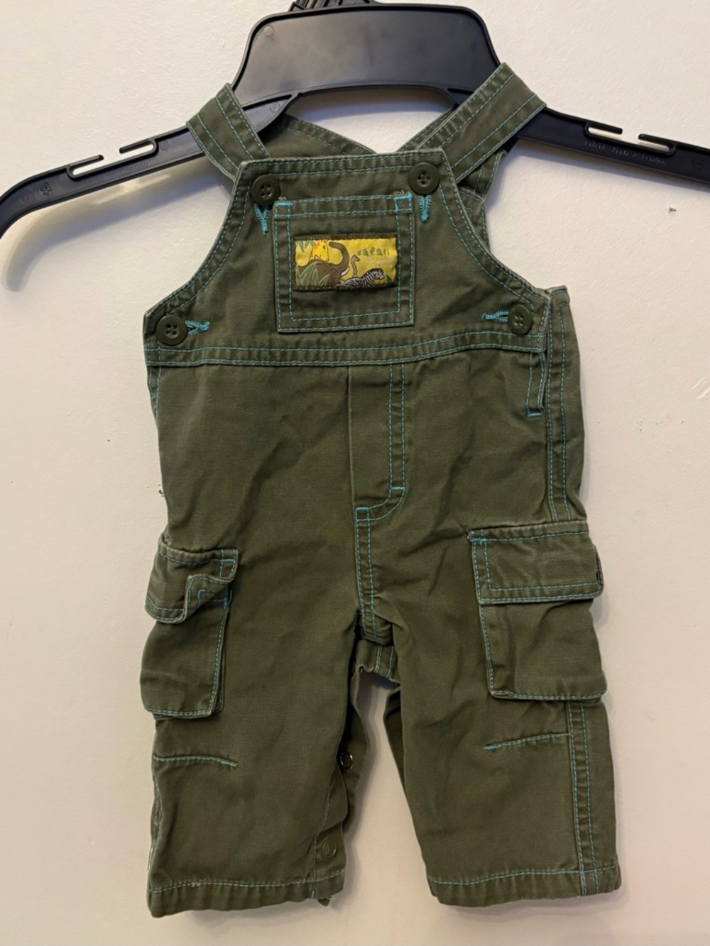 Newborn Y2K Olive Green Cargo Overalls